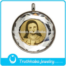 TKB-P0681 Bijoux en plastique acrylique avec cristaux de charme chauds avec Jésus forme ronde pendentif en acier inoxydable 316L 2015